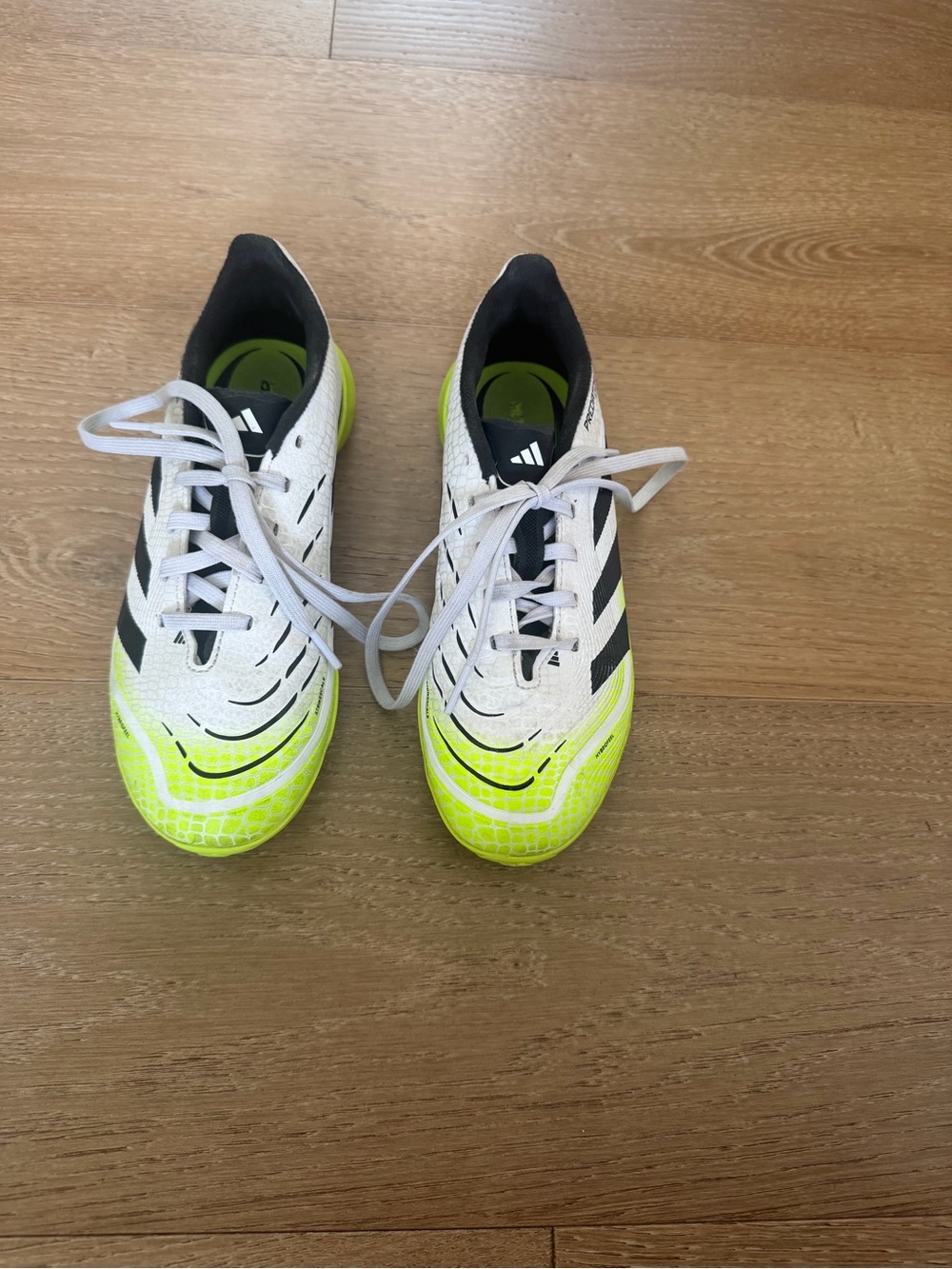 adidas White & Neon Yellow Men’s Indoor Soccer Shoes